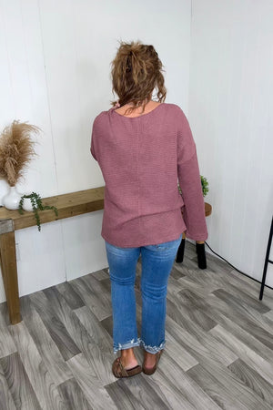Dk Mauve Waffle Notched Neck LS (SM-XL)