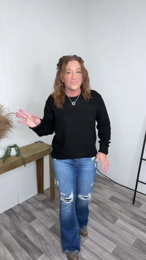 Black Round Hem Basic Knit Sweater (SM-3X)