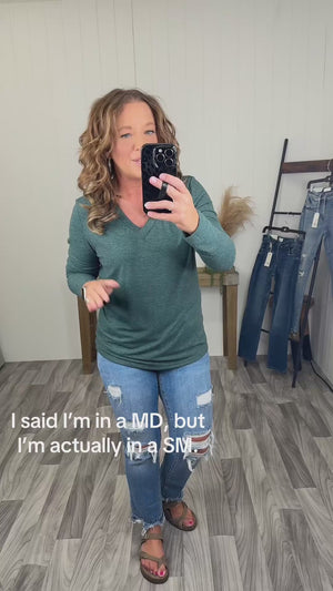 Dk Green Vneck Long Sleeve Tee (SM-XL)