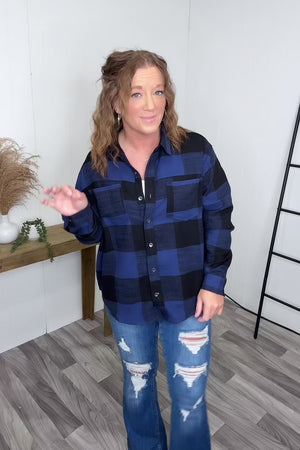 Navy Black Oversized Button Up Flannel