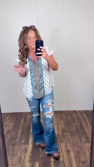 Paisley Boho Ruffle Sleeve Blouse (SM-XL)