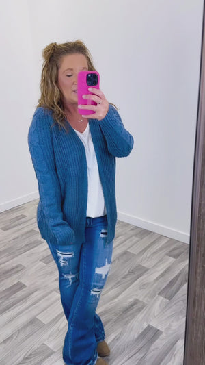 Dusty Blue Cable Knit Cardigan
