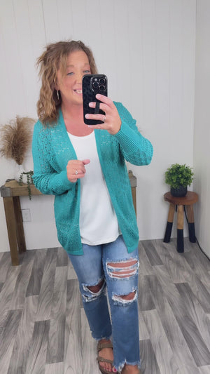 Bt Teal Light Open Knit Cardigan (SM-XL)