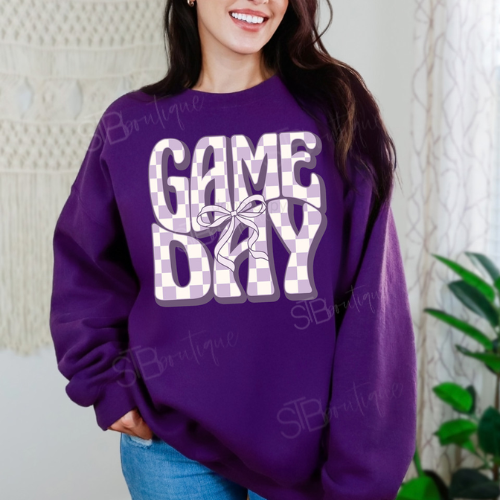 Purple Checker Game Day Crewneck Sweatshirt - Preorder