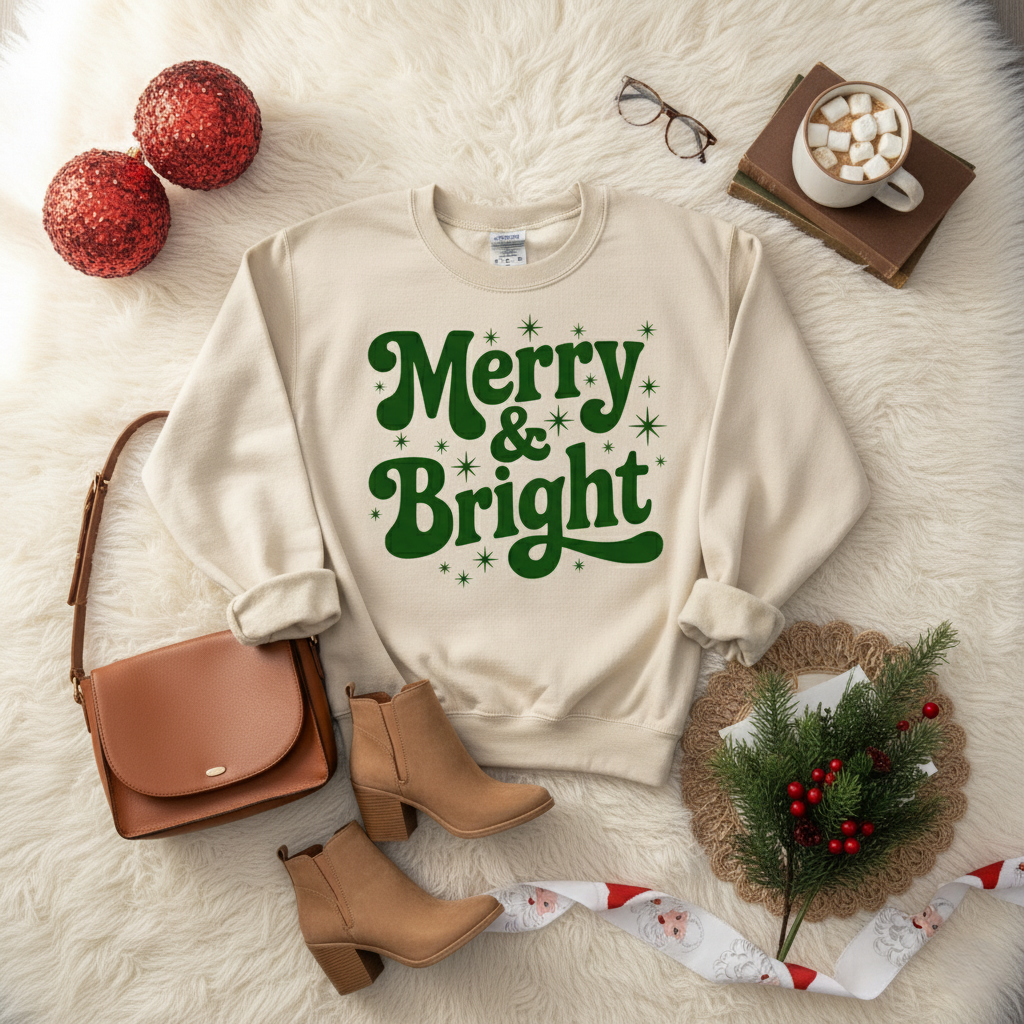 Retro Merry & Bright Crewneck Sweatshirt (Unisex SM-2X)