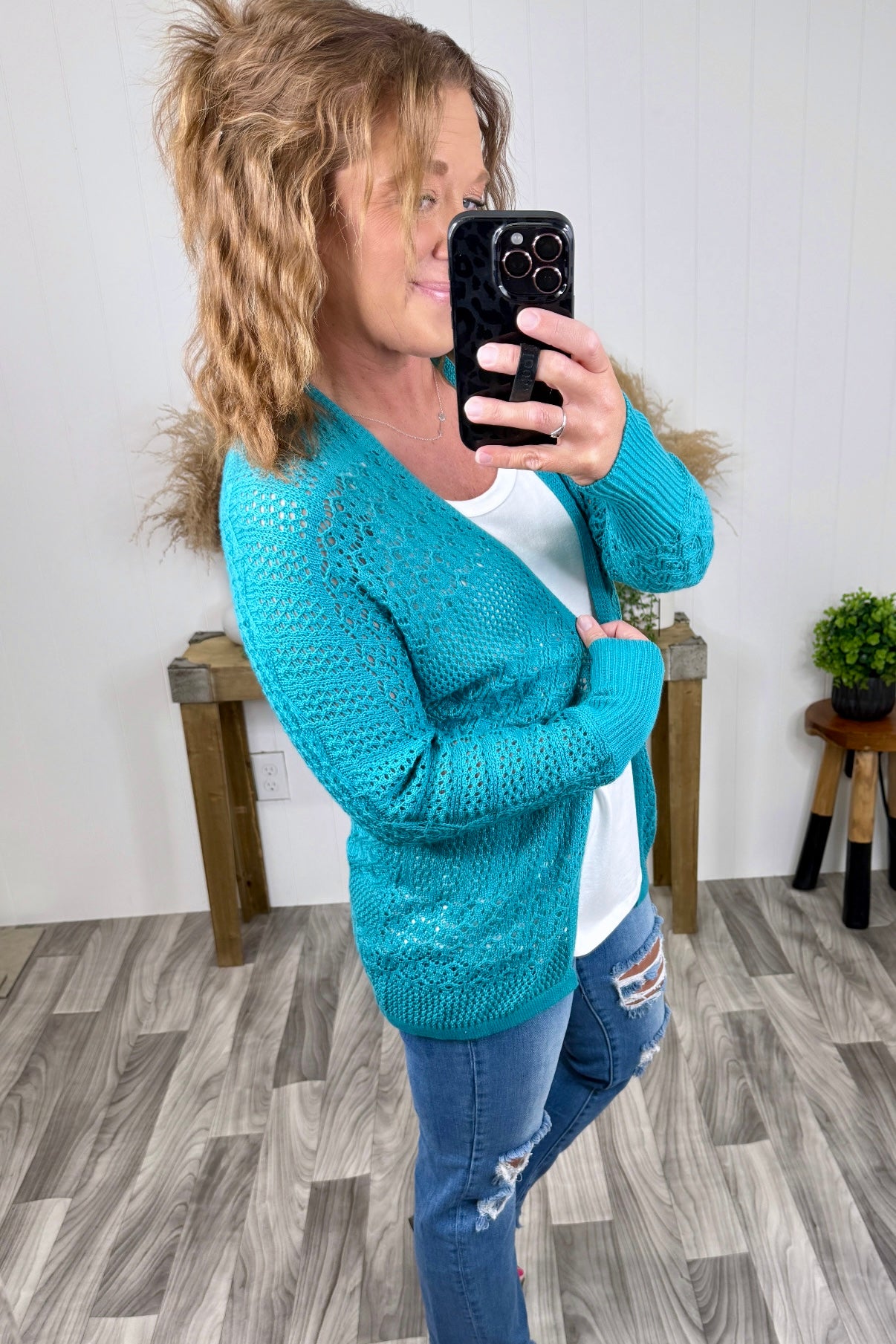 Bt Teal Light Open Knit Cardigan (SM-XL)