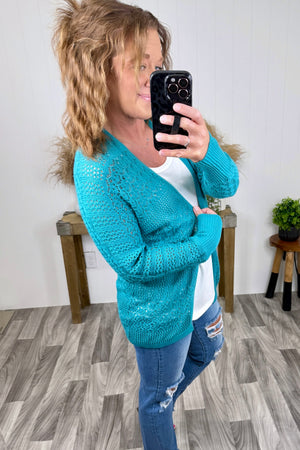 Bt Teal Light Open Knit Cardigan (SM-XL)