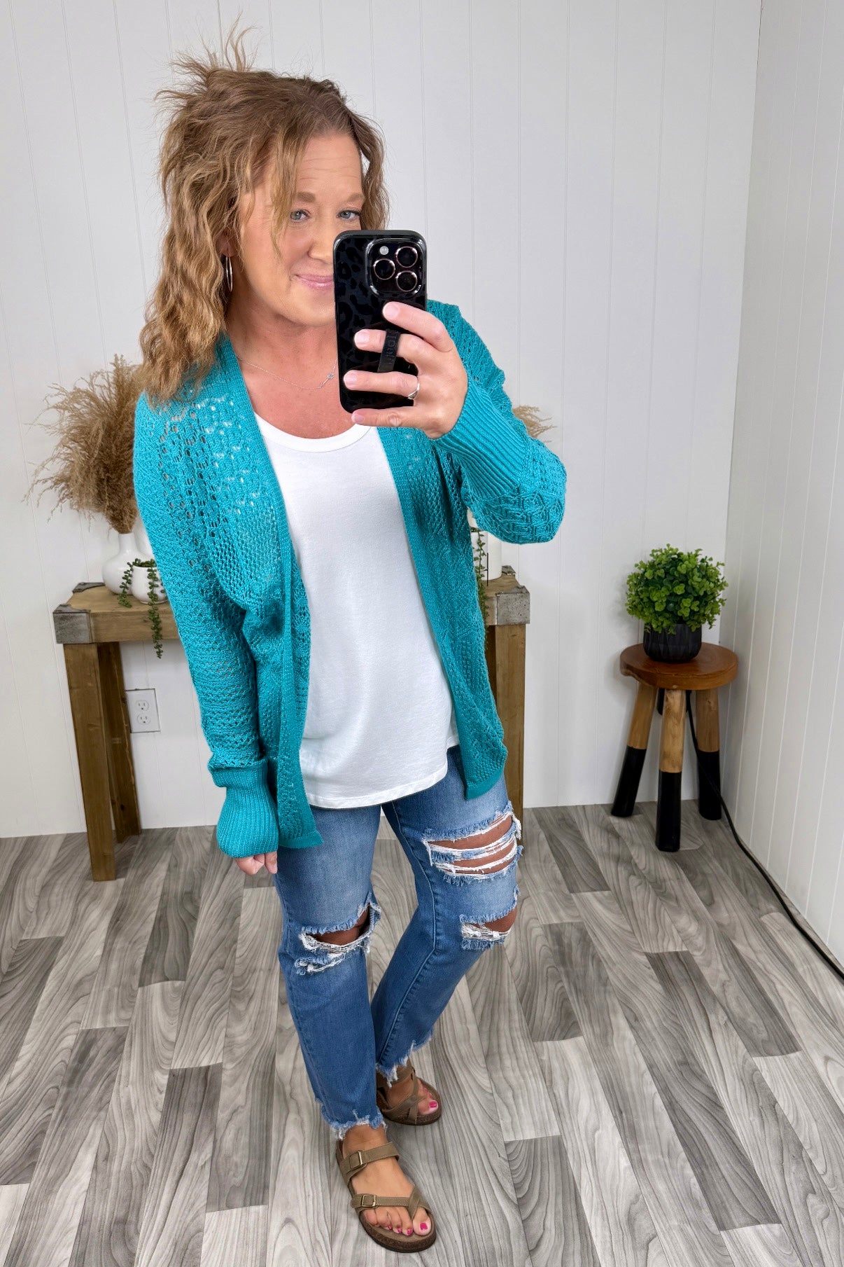 Bt Teal Light Open Knit Cardigan (SM-XL)