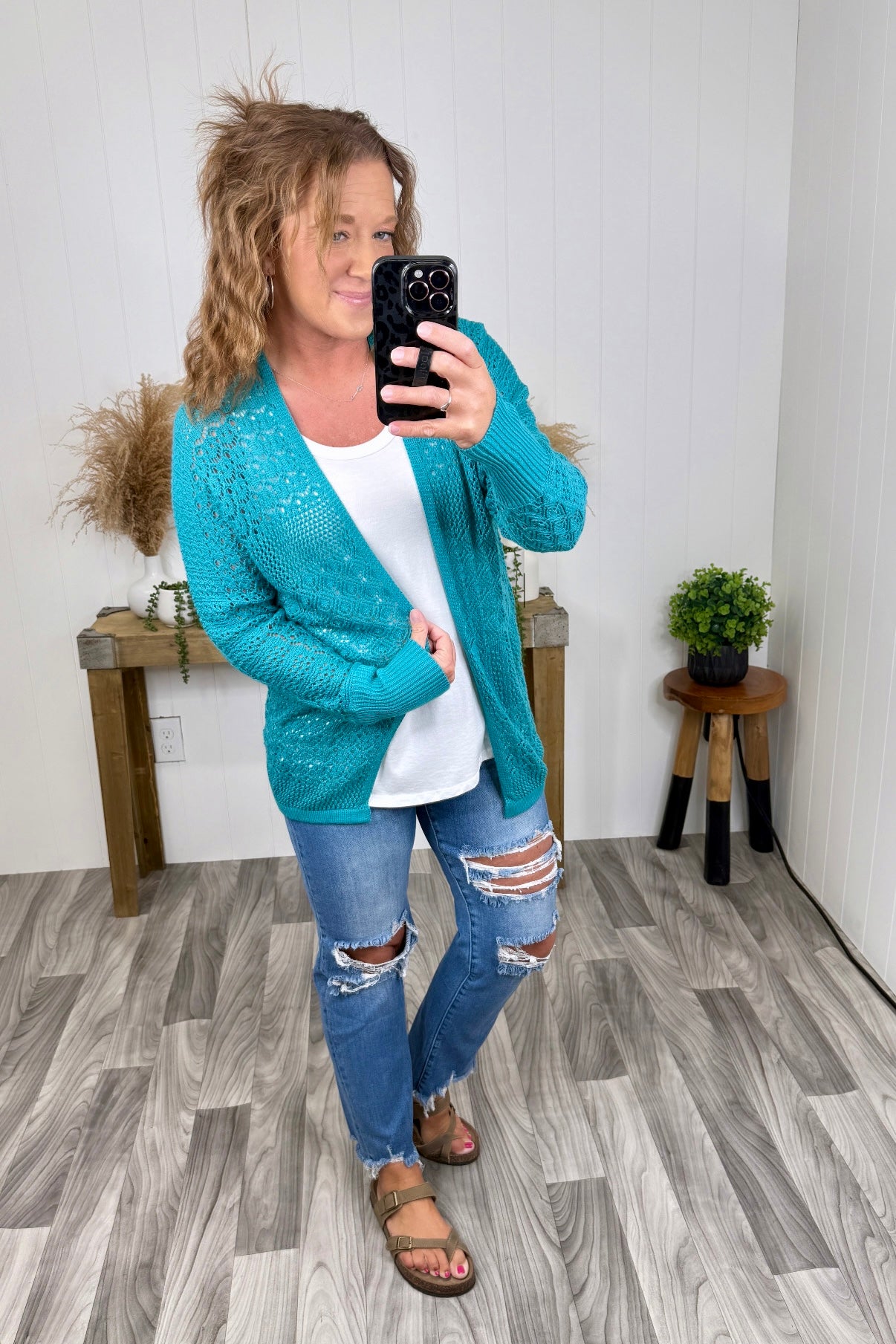 Bt Teal Light Open Knit Cardigan (SM-XL)