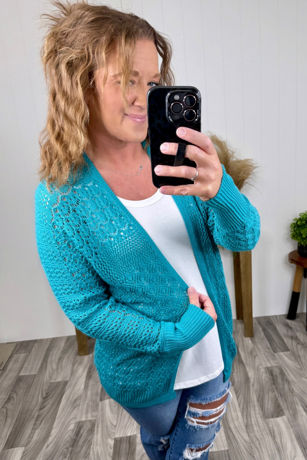 Bt Teal Light Open Knit Cardigan (SM-XL)
