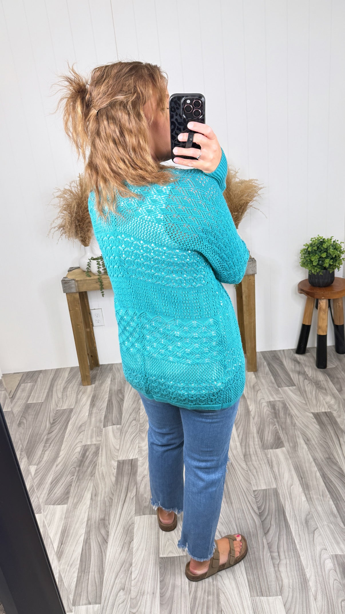 Bt Teal Light Open Knit Cardigan (SM-XL)