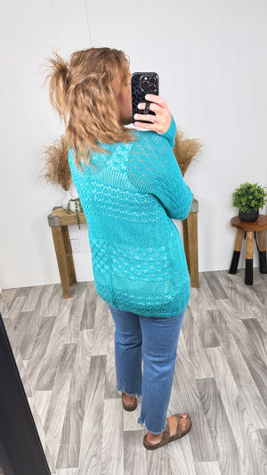 Bt Teal Light Open Knit Cardigan (SM-XL)