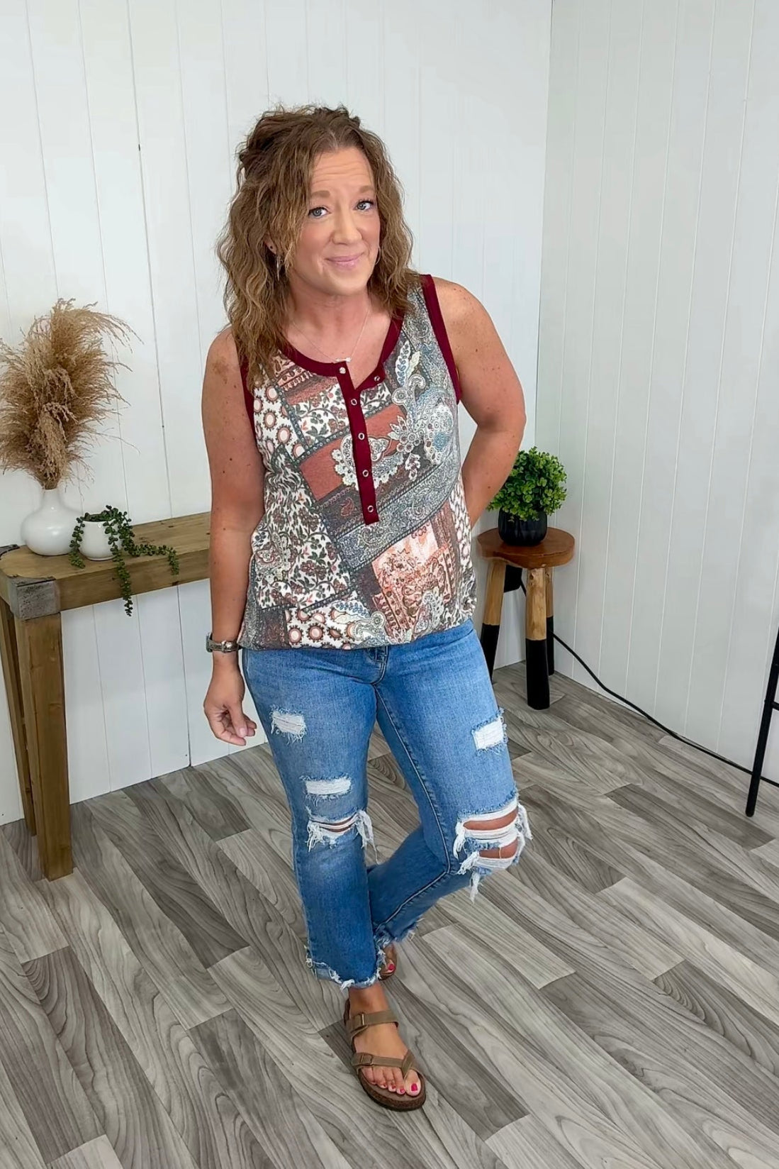 Burgundy Paisley Patch Tank (SM-3X) - STB Boutique