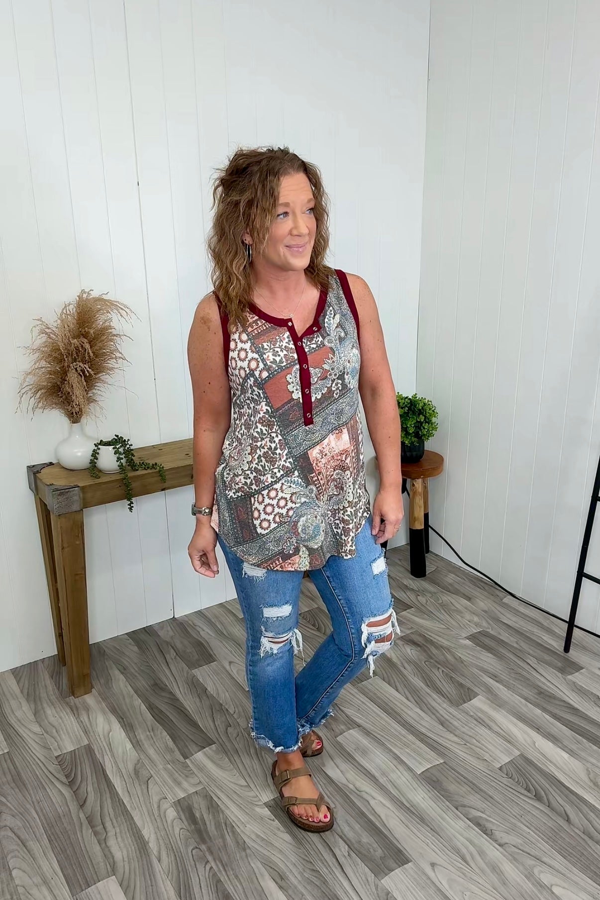 Burgundy Paisley Patch Tank (SM-3X) - STB Boutique