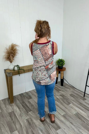 Burgundy Paisley Patch Tank (SM-3X) - STB Boutique