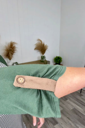 Olive Striped Pocket 3/4 Sleeve (SM-3X) - STB Boutique