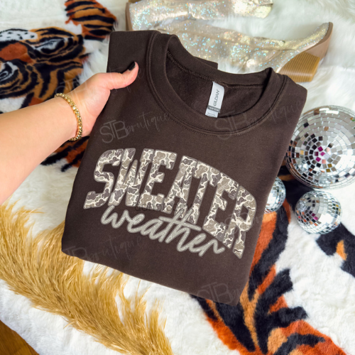 Brown Camo Sweater Weather Crewneck Sweatshirt - Preorder