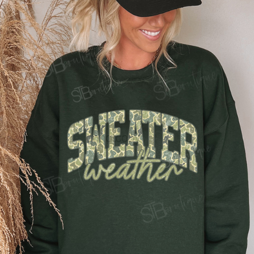 Green Camo Sweater Weather Crewneck Sweatshirt - Preorder