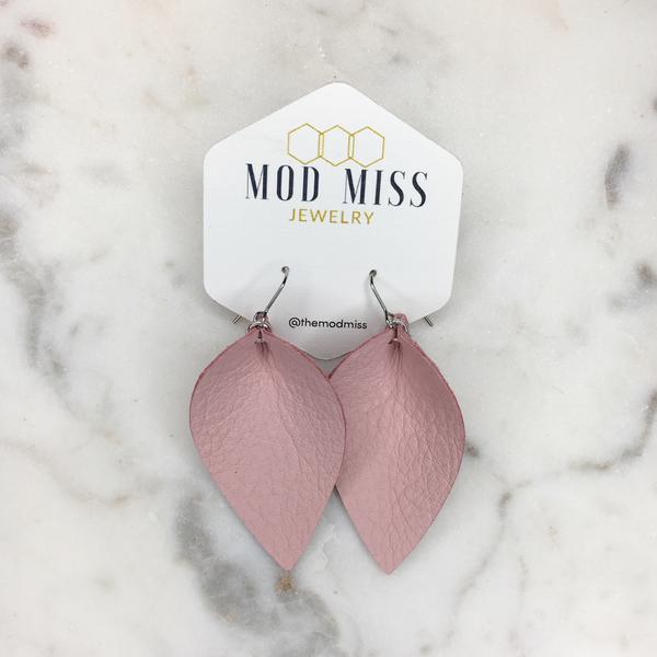Blush Pink Leather Petal Earrings