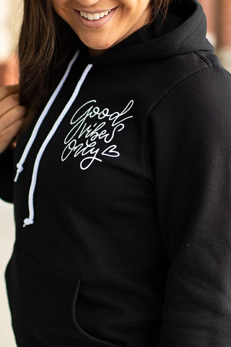 Black Good Vibes Only Heart Hoodie (Unisex)