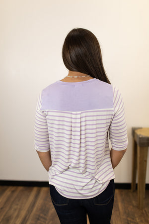 Lilac Striped Vneck Sleeve Tab Top (SM-3XL)