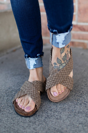 Taupe Braided Criss Cross Sandals (6-10)