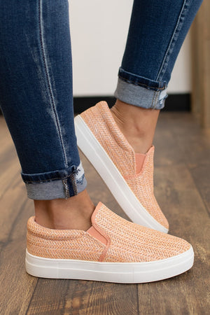 Peach Raffia Slip On Sneakers