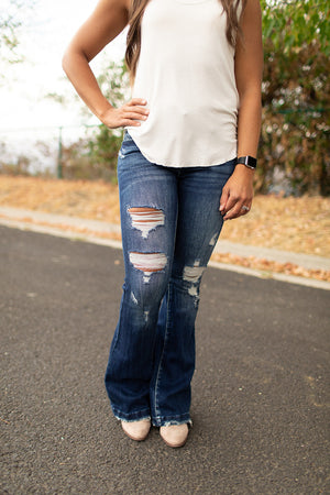 Peyton Destroyed Mid Rise Flare Jeans (1-22) - 31" Inseam