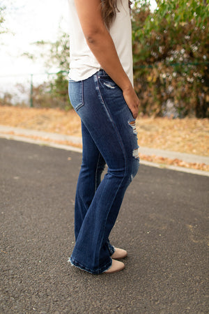Peyton Destroyed Mid Rise Flare Jeans (1-15) - 34" Inseam