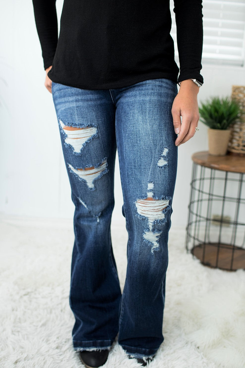 Peyton Destroyed Mid Rise Flare Jeans (1-15) - 34" Inseam