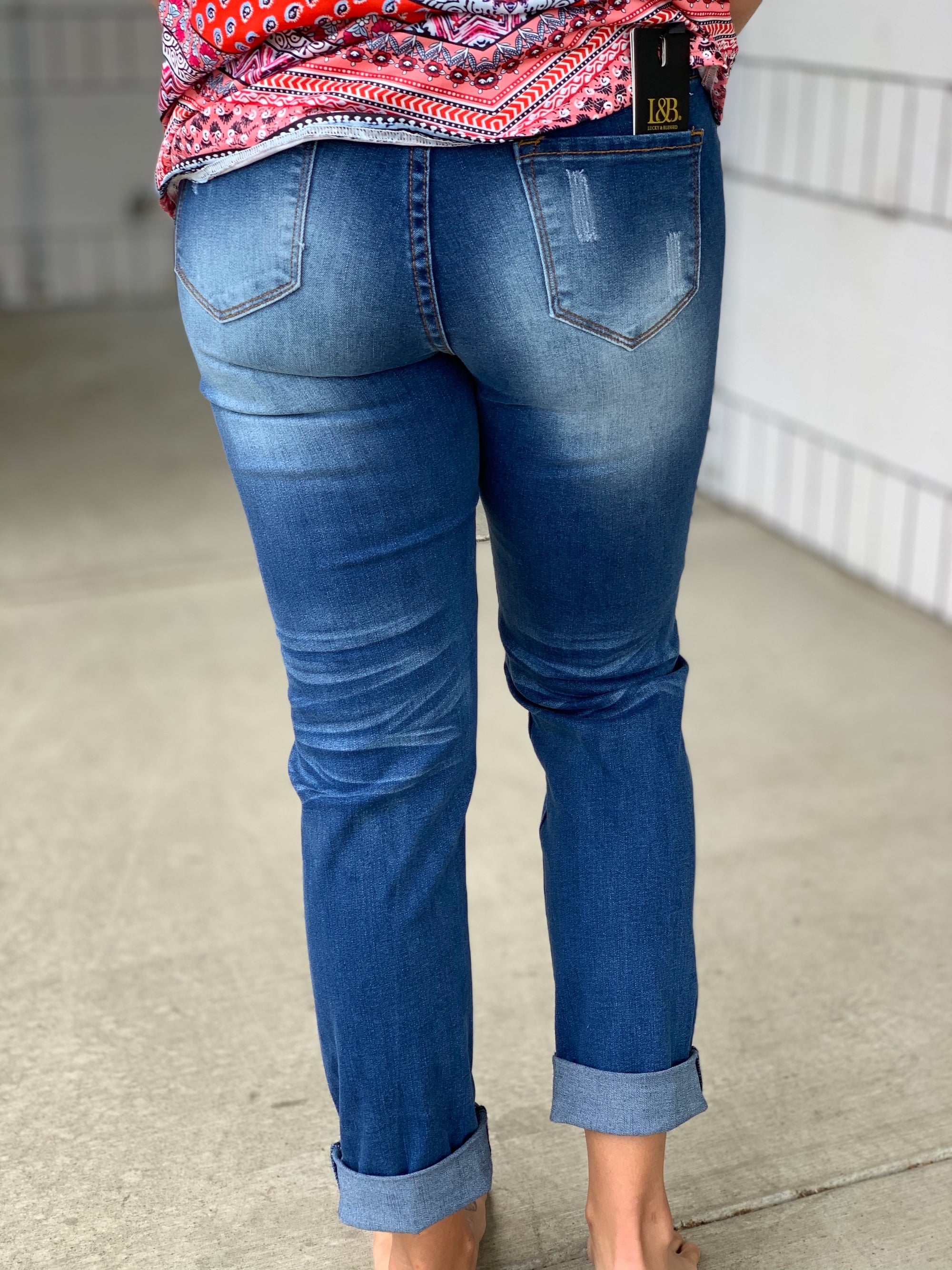 L & B Destroyed Boyfriend Jeans-Med Wash - STB Boutique