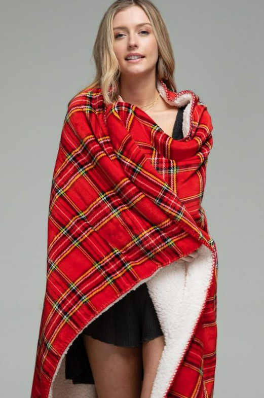 Festive Red Plaid Luxury Sherpa Blanket