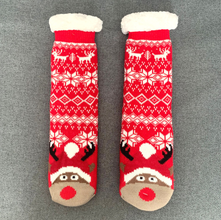 Red Snowflake/Rudolph Sherpa Slipper Socks