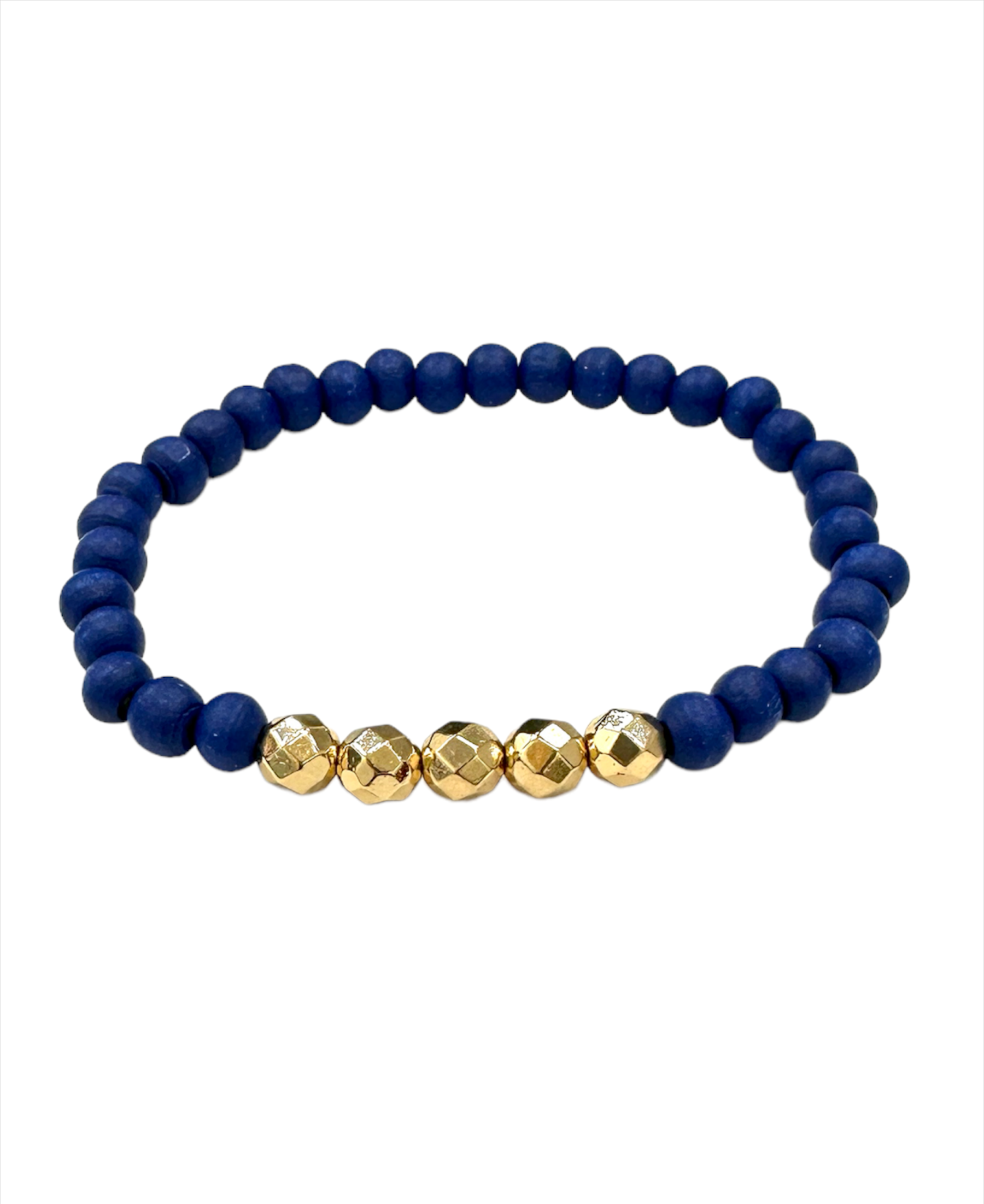 Gold & Blue Stretch Bead Bracelet