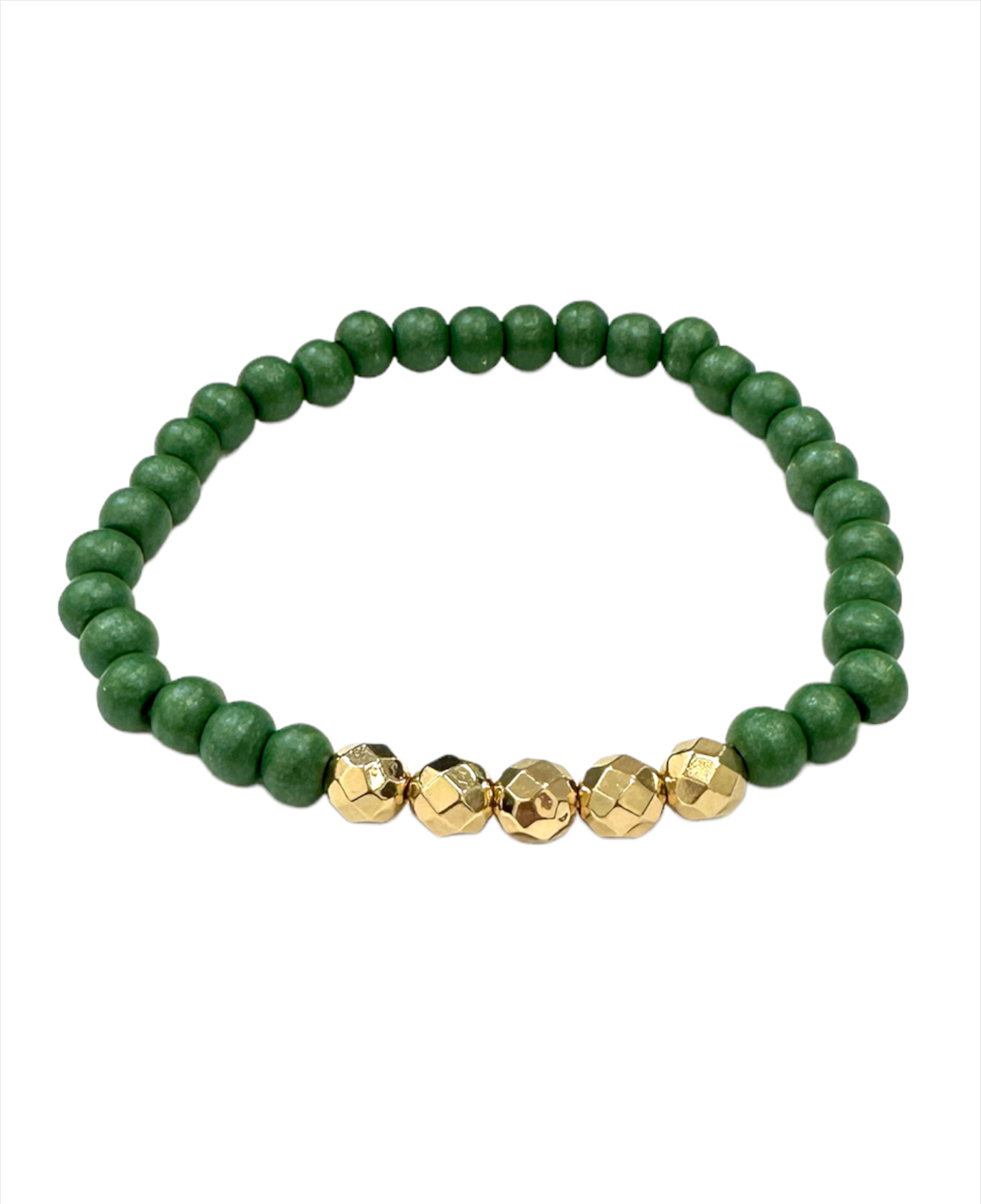 Gold & Green Stretch Bead Bracelet