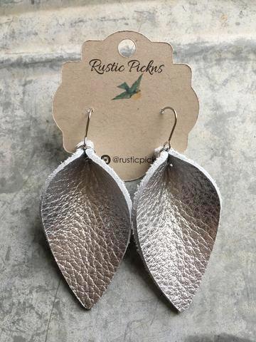 Metallic Silver Leather Petal Earrings