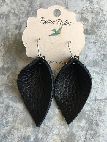 Black Leather Petal Earrings