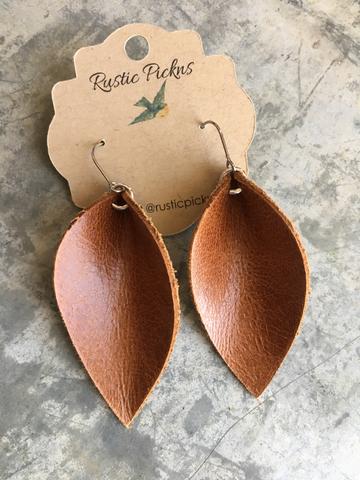 worn brown leather petal earrings