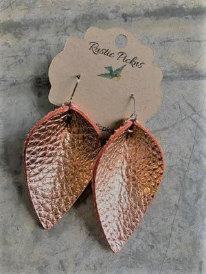 Metallic Rose Gold Leather Petal Earrings