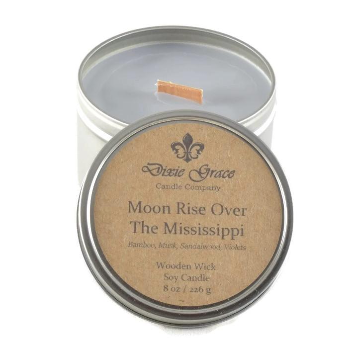 Moon Rise Over The Mississippi  Candle