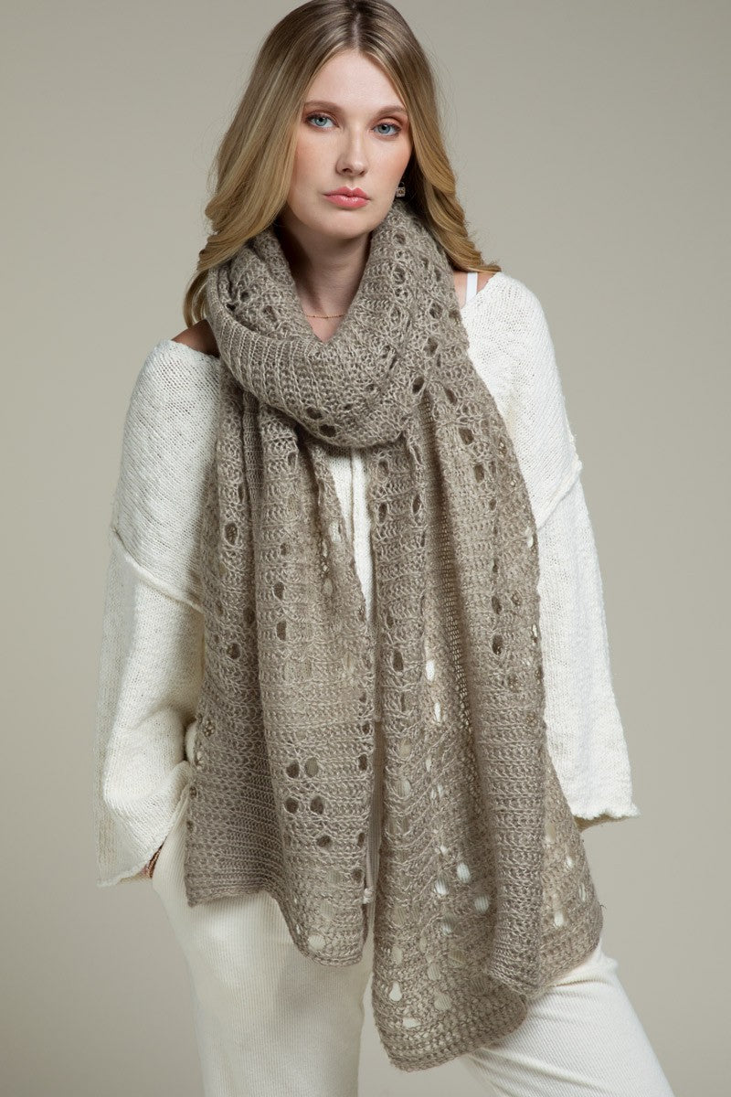 Taupe Open Knit Eyelet Scarf