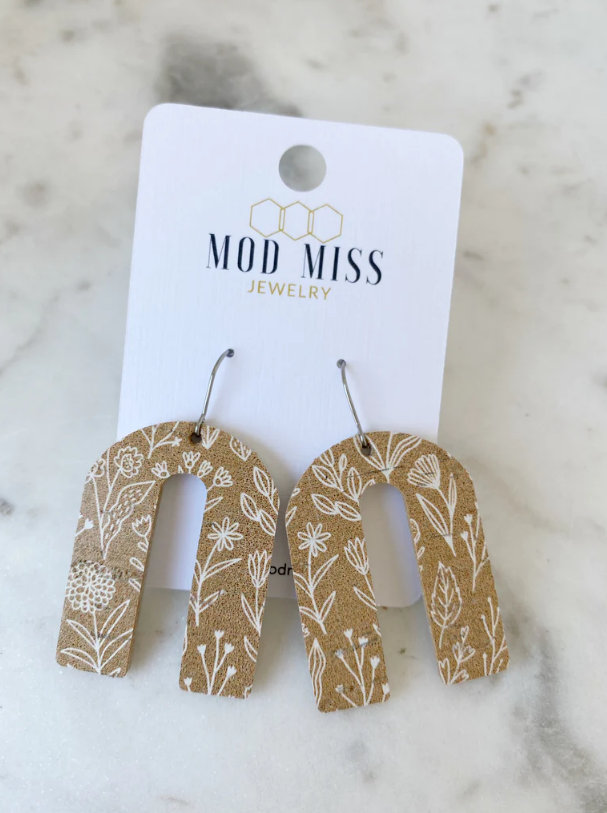 White Meadows Cork Leather Arch Earrings